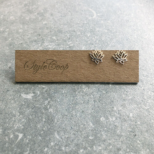 Lotus Silver Post Stud Earrings Yoga